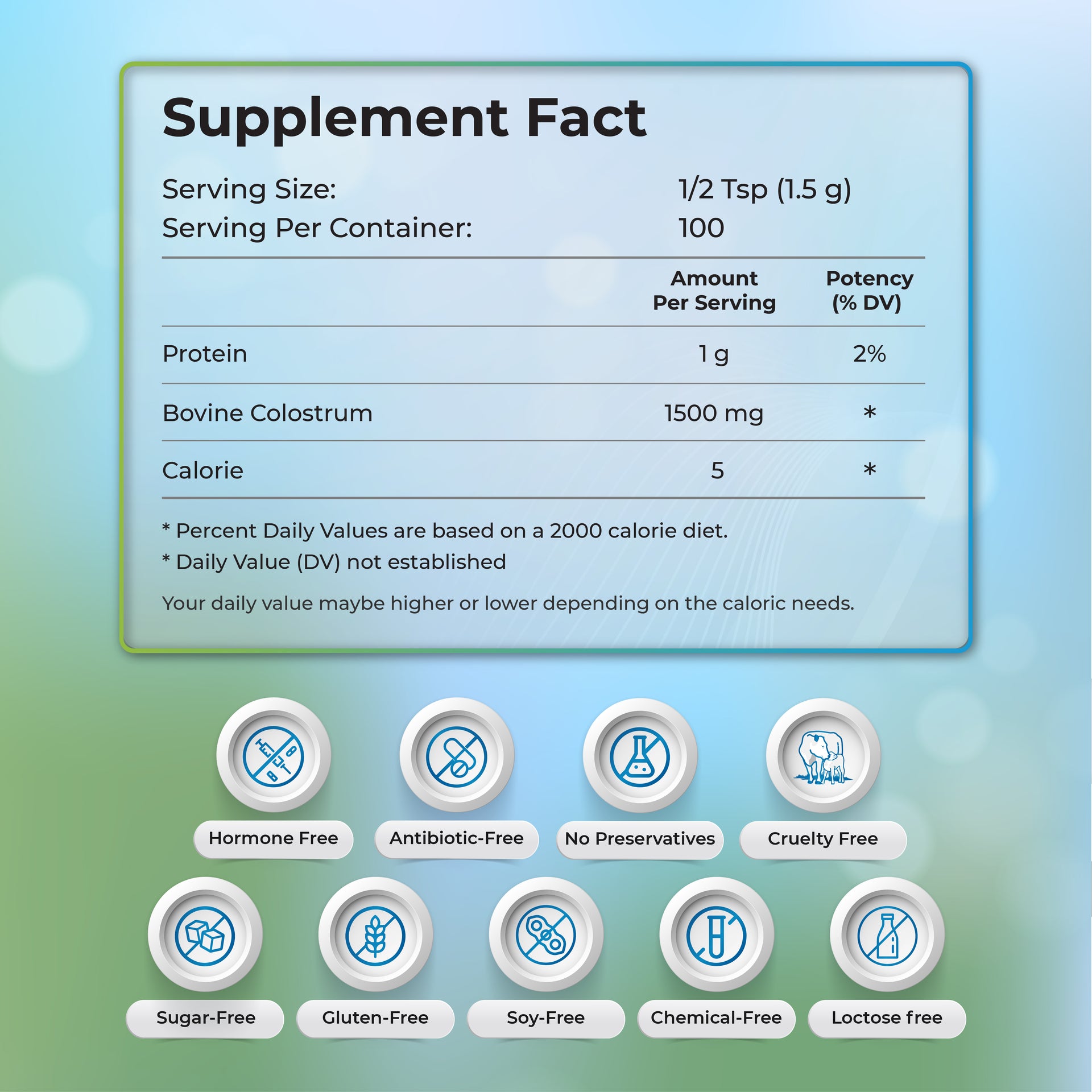 Bovine Colostrum Powder 150 g | Protein Lactoferrin Supplement | Hormone Free | True 6 Hour Extracted