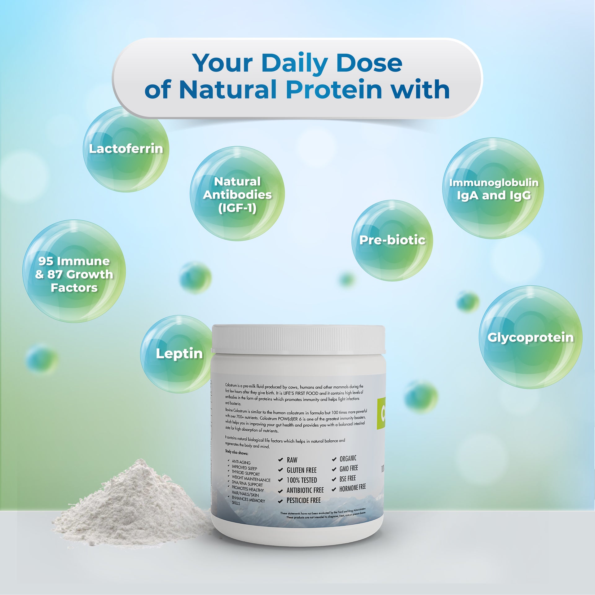 Bovine Colostrum Powder 150 g | Protein Lactoferrin Supplement | Hormone Free | True 6 Hour Extracted